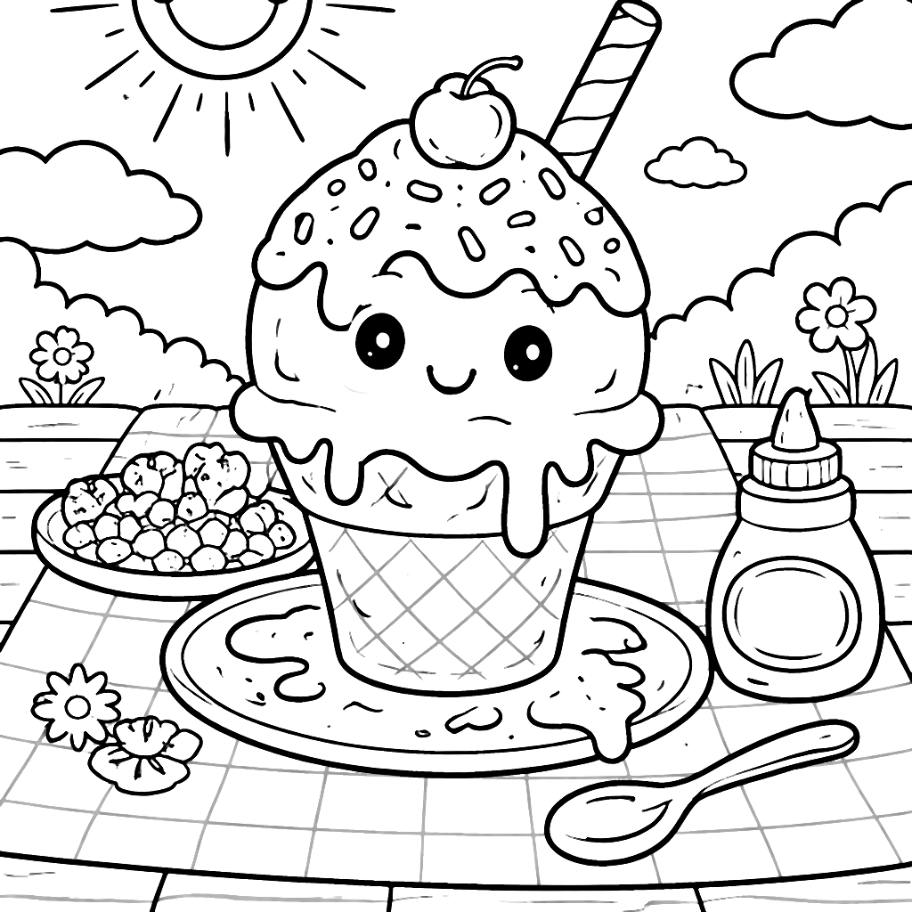 Delicious Ice Cream Melting on a Sunlit Picnic Table