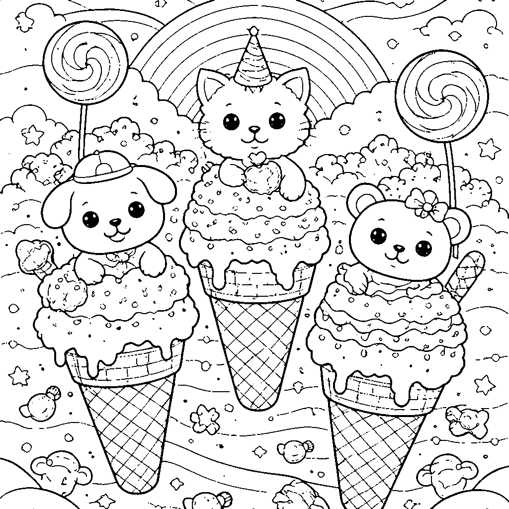 Ice Cream Land with Smiling Ice Cream Cones