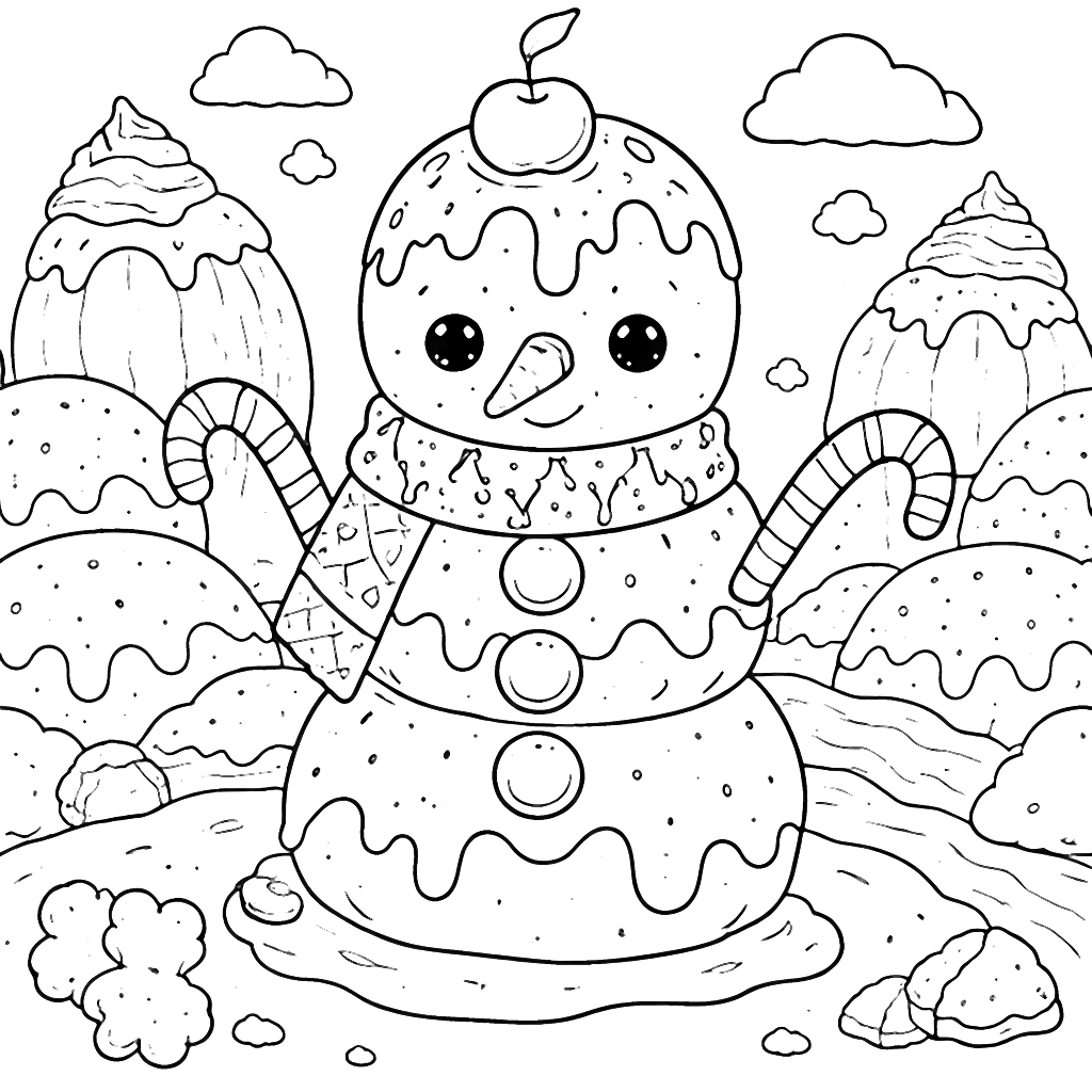 Colorful Ice Cream Snowman Coloring Page to Print