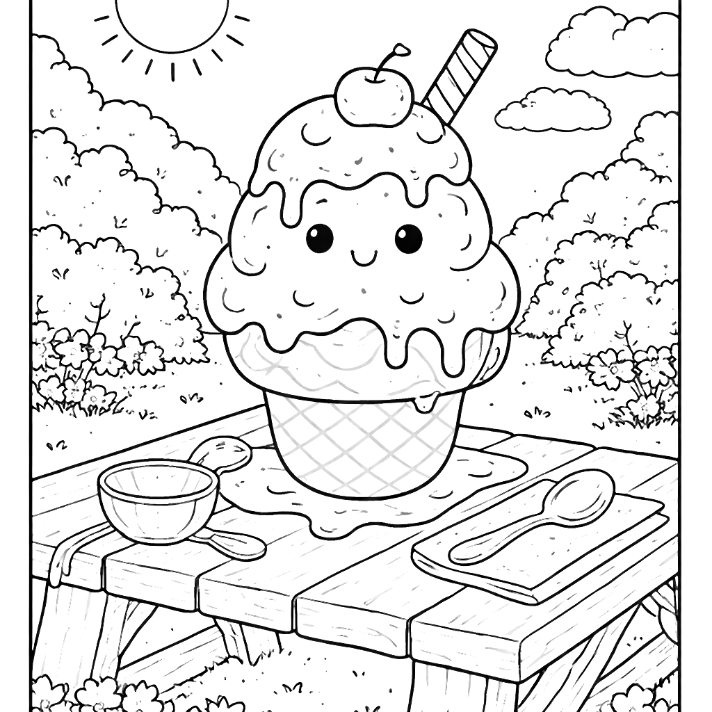 Delightful Ice Cream Coloring Page for Kids