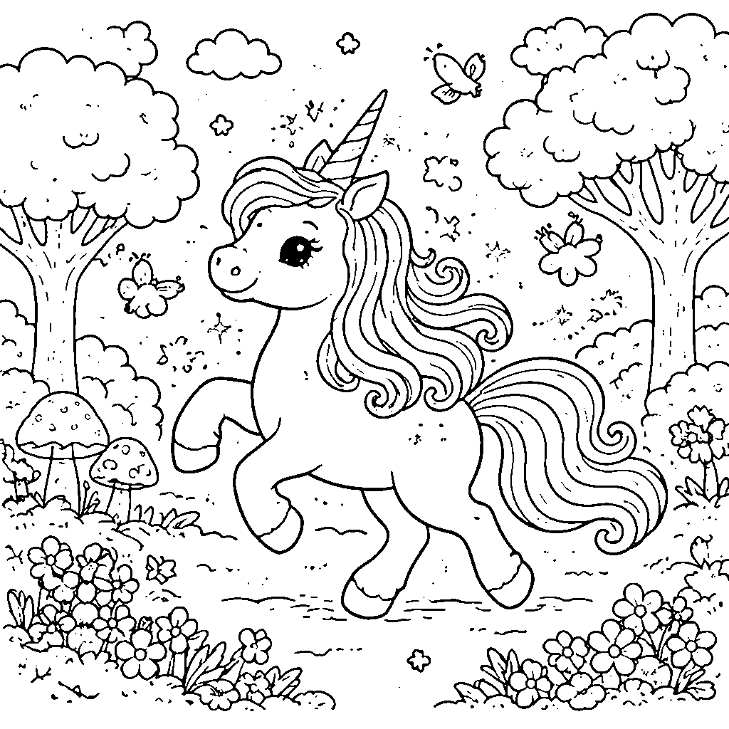 Unicorn in a Rainbow Forest
