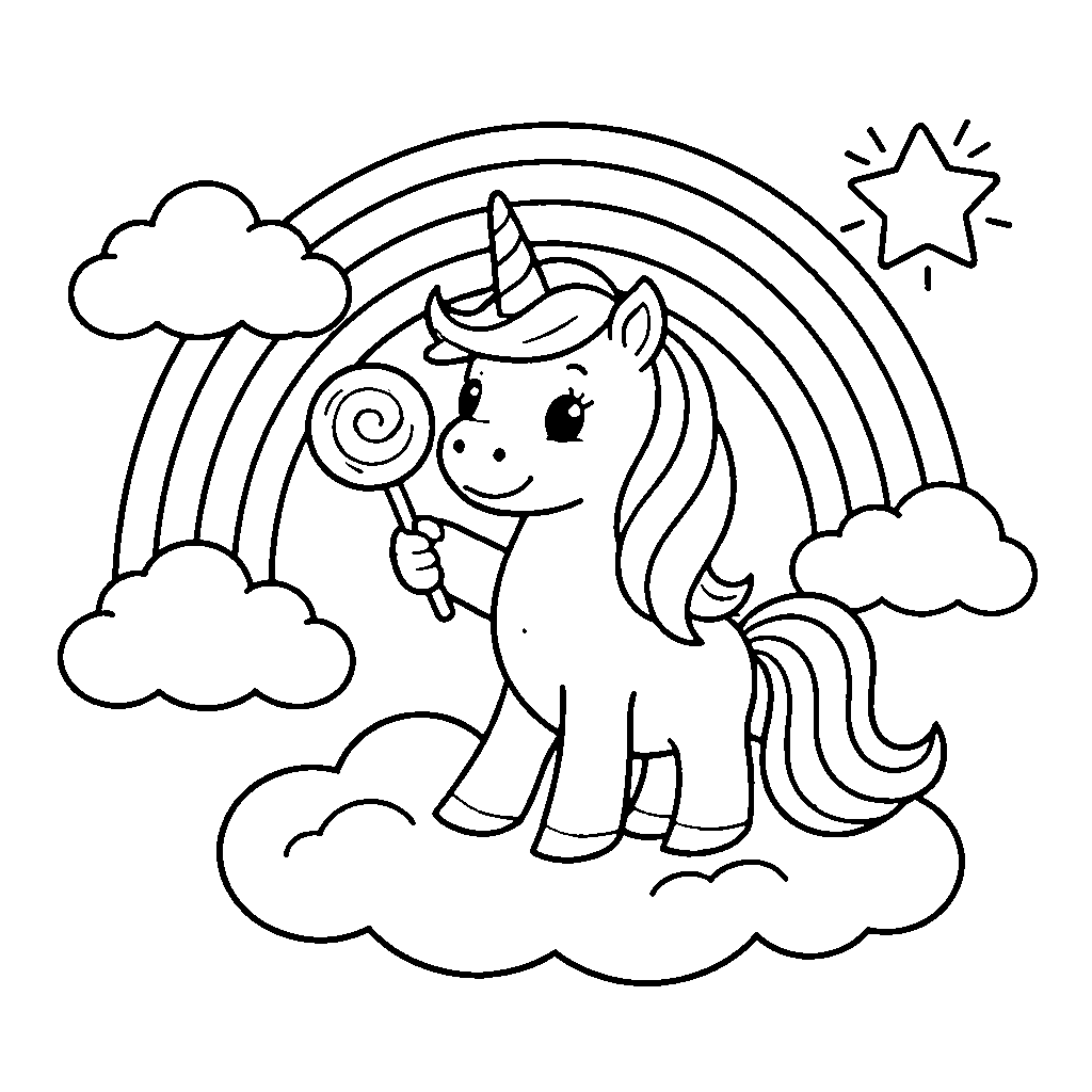 Kawaii unicorn in a rainbow