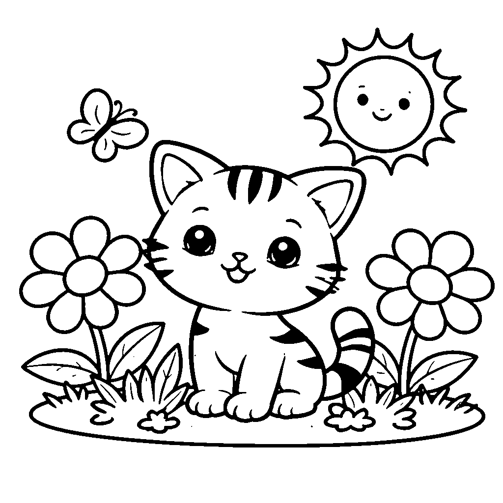 Kawaii Kitten in the Garden