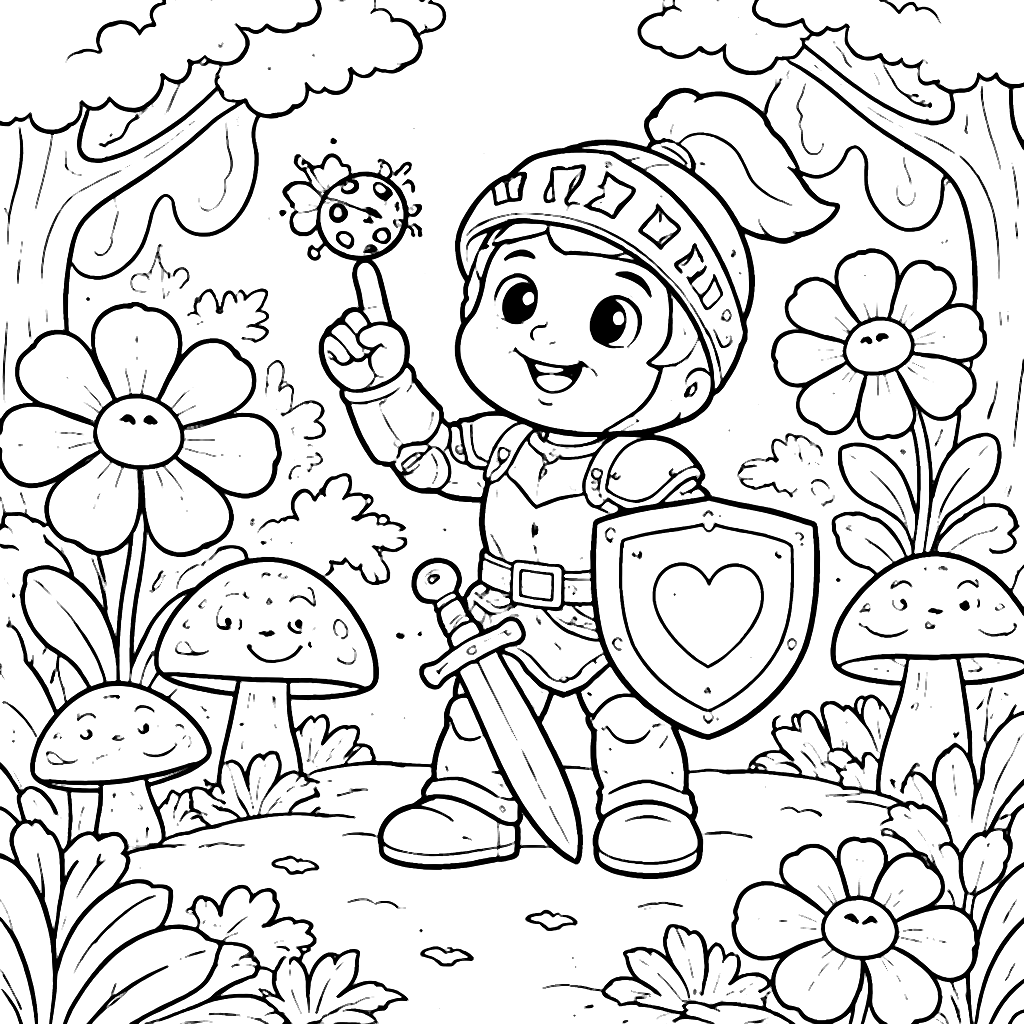 Playful Knight Twirling a Ladybug in a Whimsical Forest
