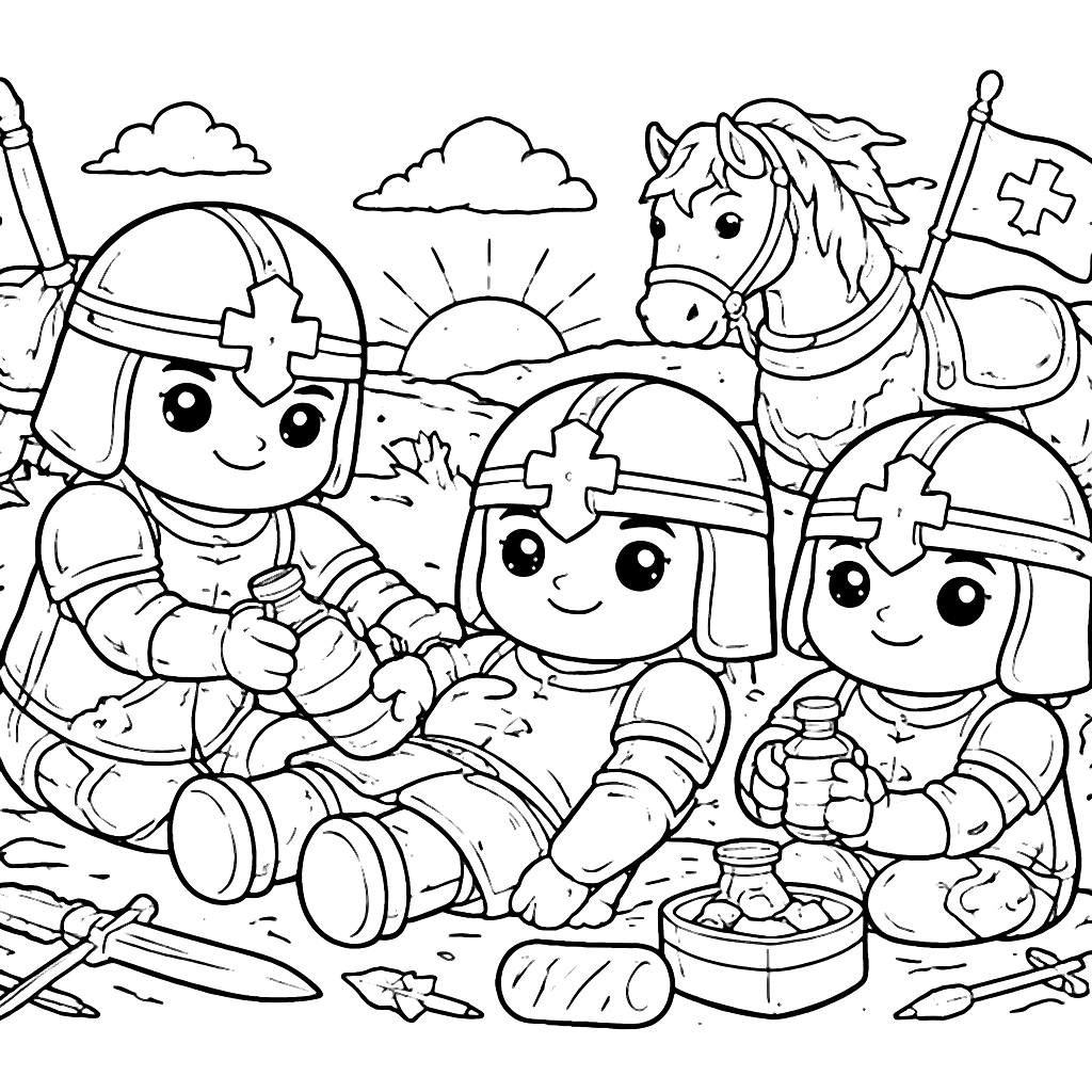 Knights Tending to a Wounded Comrade Coloring Page