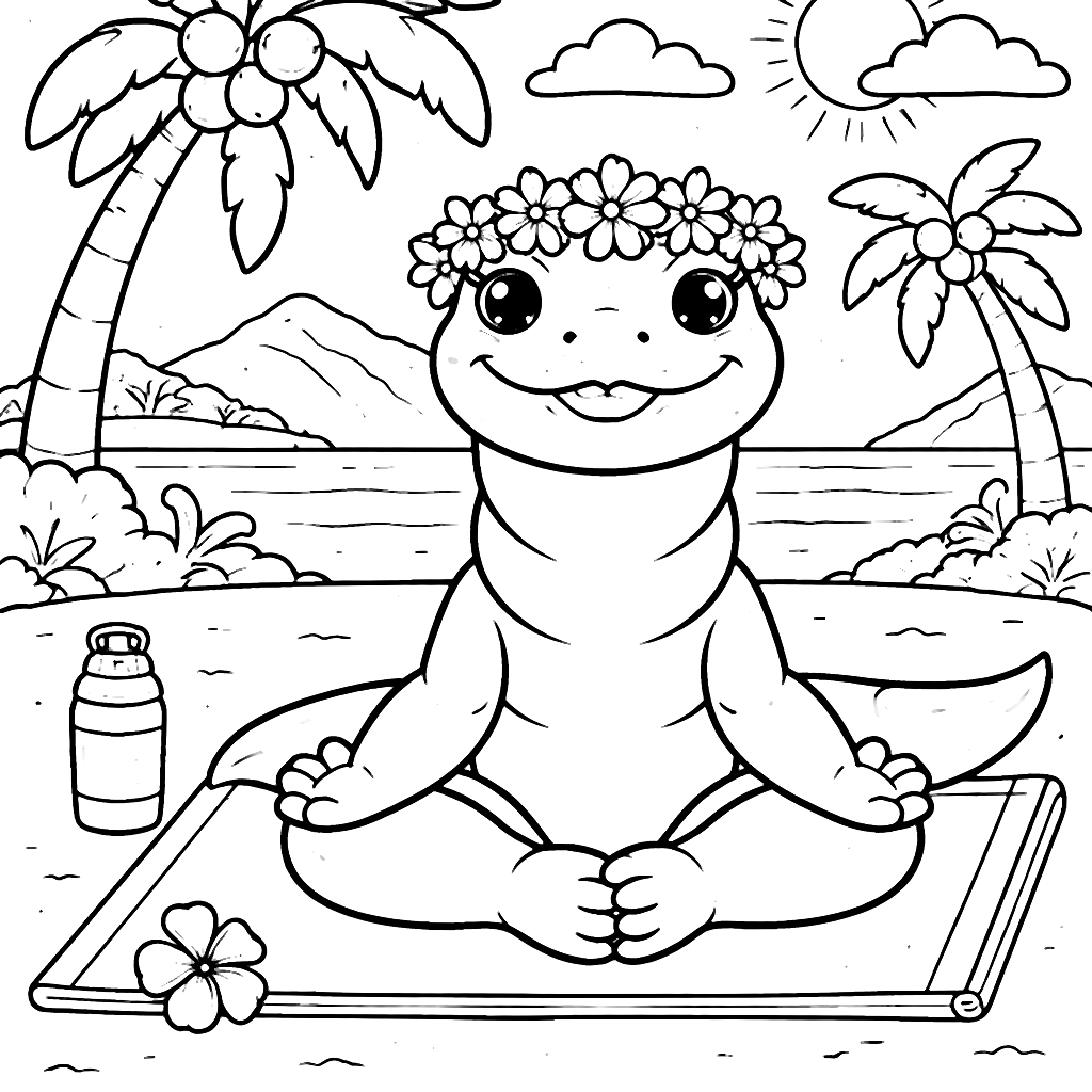 Serene Yoga Poses of a Komodo Dragon Coloring Page