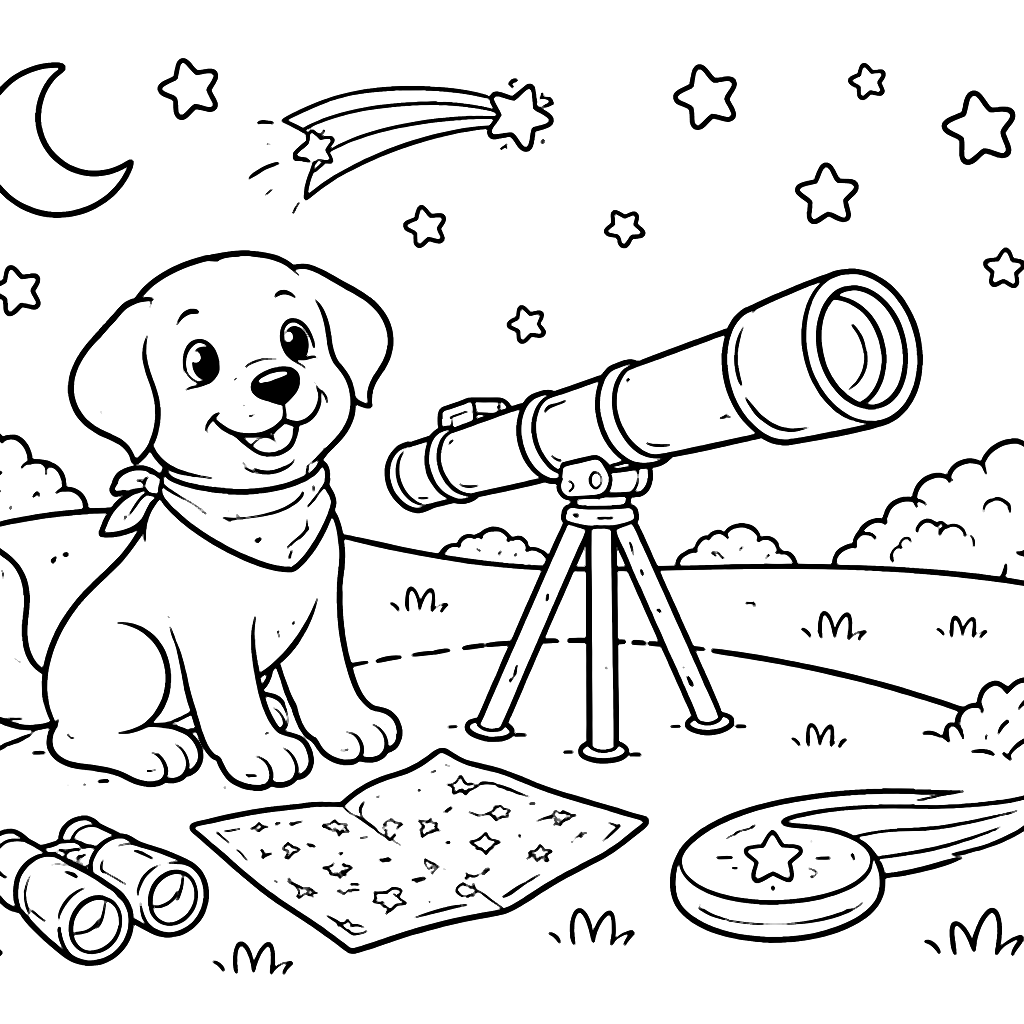 Labrador Retriever Stargazing Coloring Page