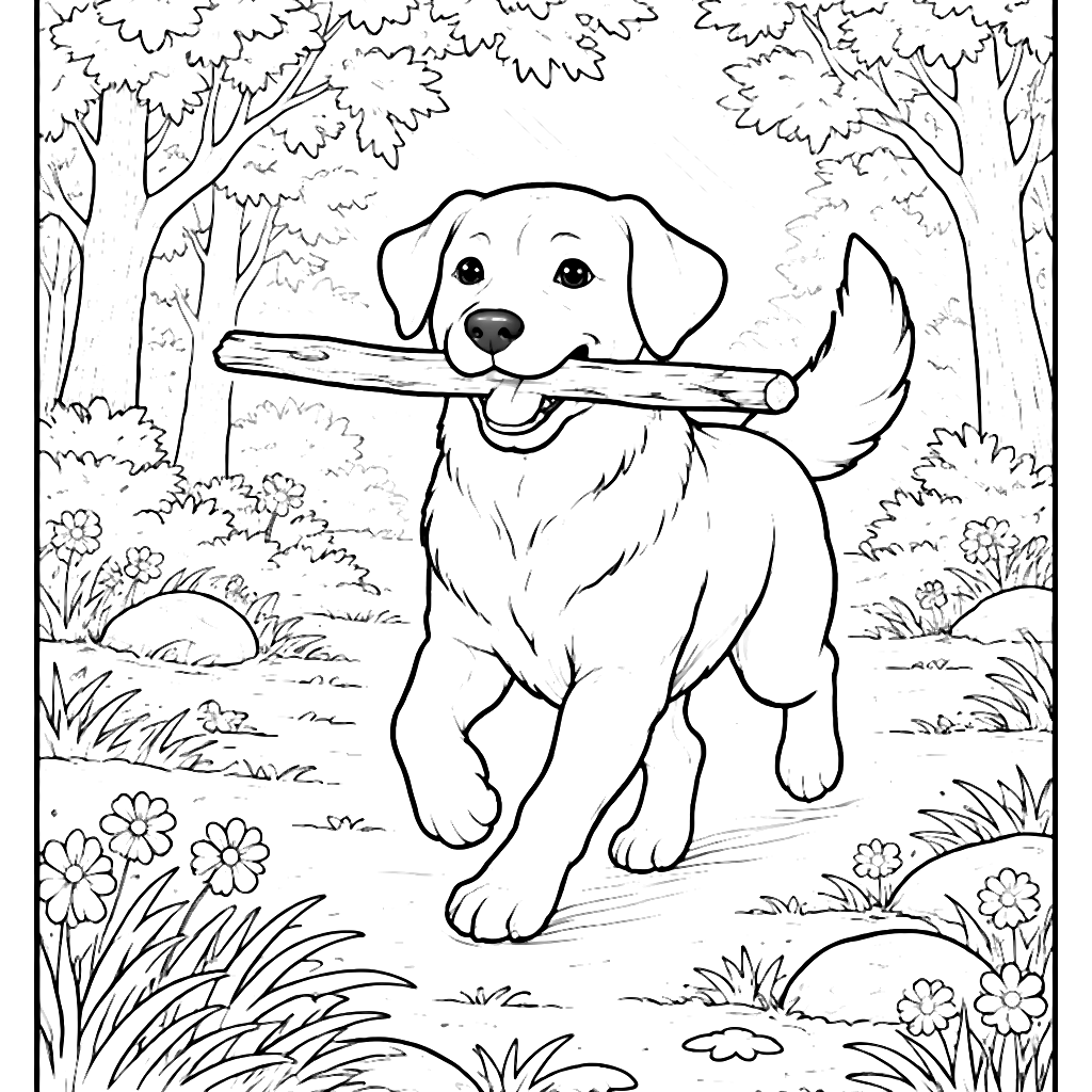 Labrador Retriever Playing Fetch in the Forest