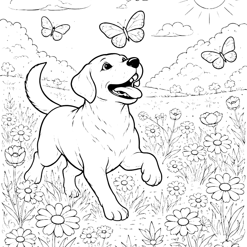 Labrador Retriever Playing in a Wildflower Meadow