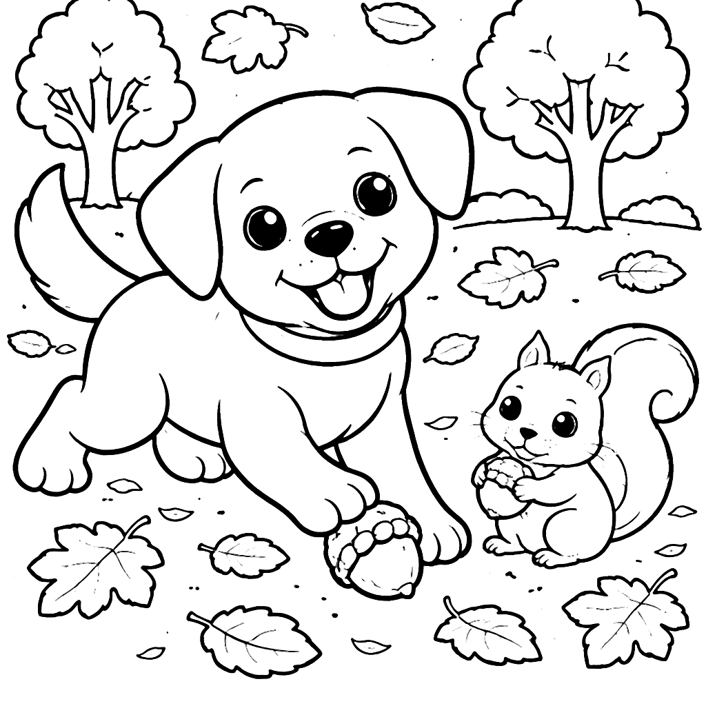 Labrador Retriever Playing with a Squirrel Coloring Page