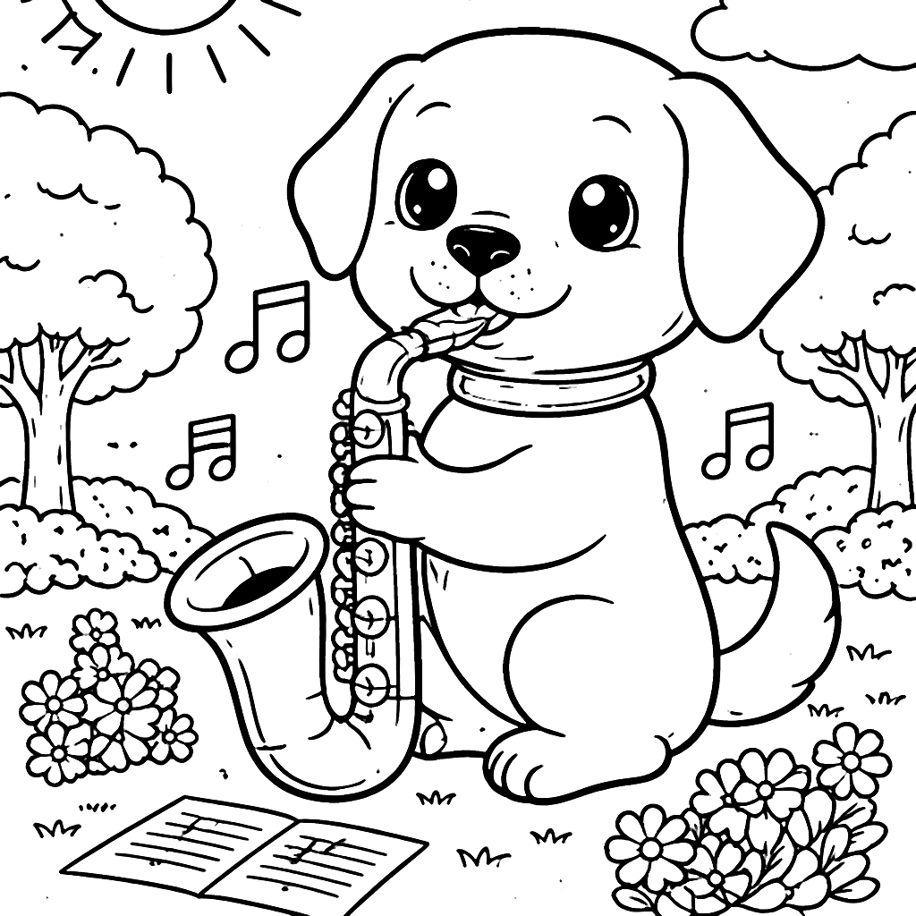 Labrador Retriever Playing Saxophone in Sunny Park