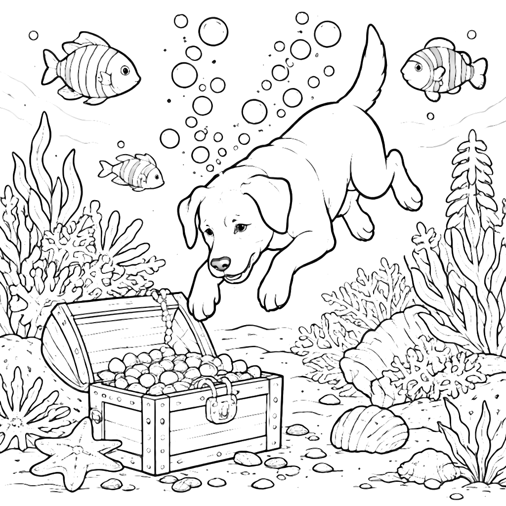 Labrador Retriever Diving Underwater Coloring Page