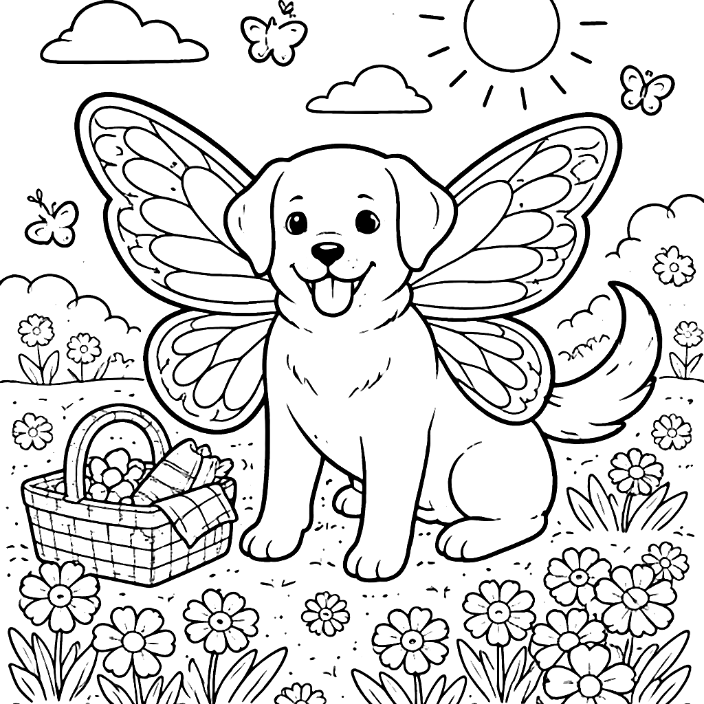 Labrador Retriever with Butterfly Wings Coloring Page