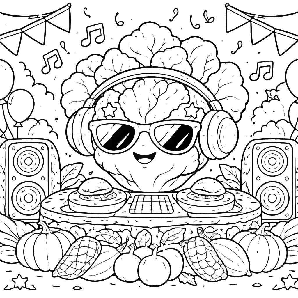 Fun Lettuce Coloring Page at a Music Festival