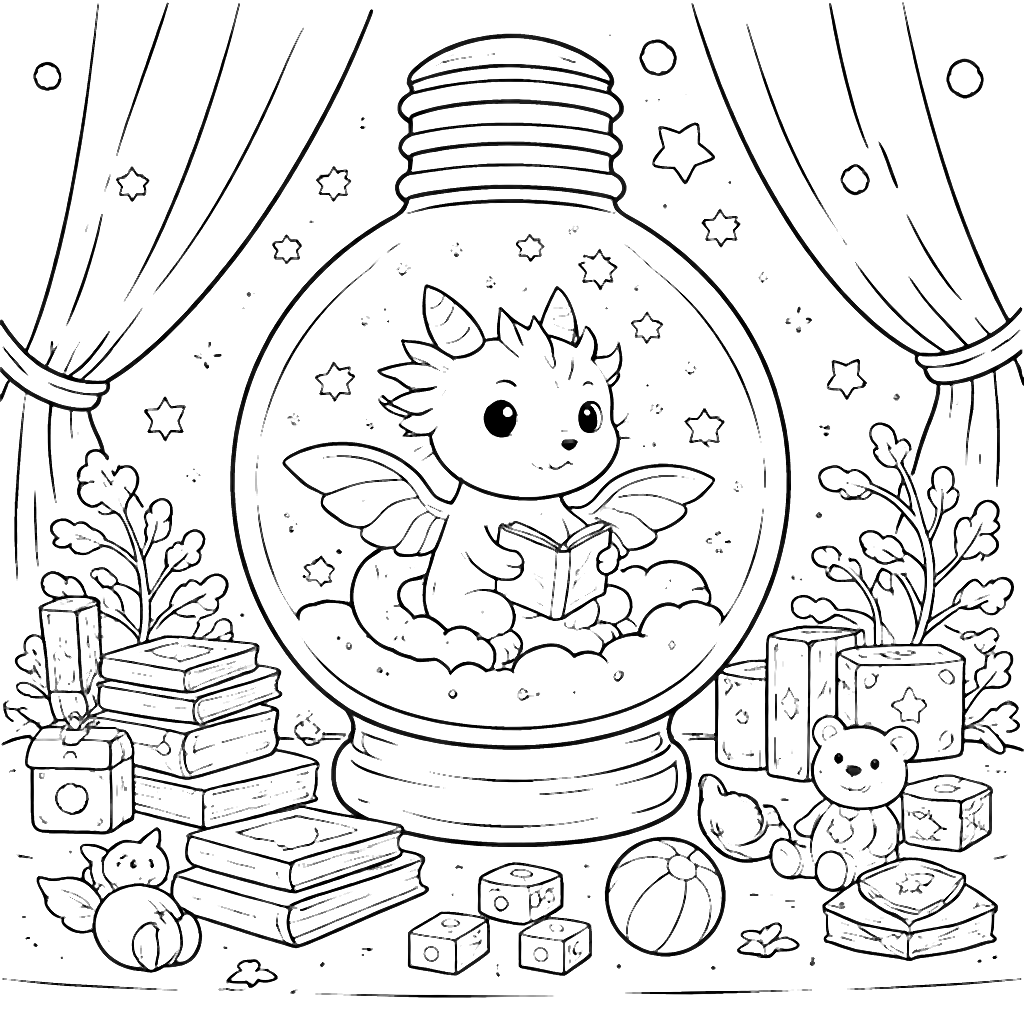 Lightbulb Dragon Coloring Page for Kids