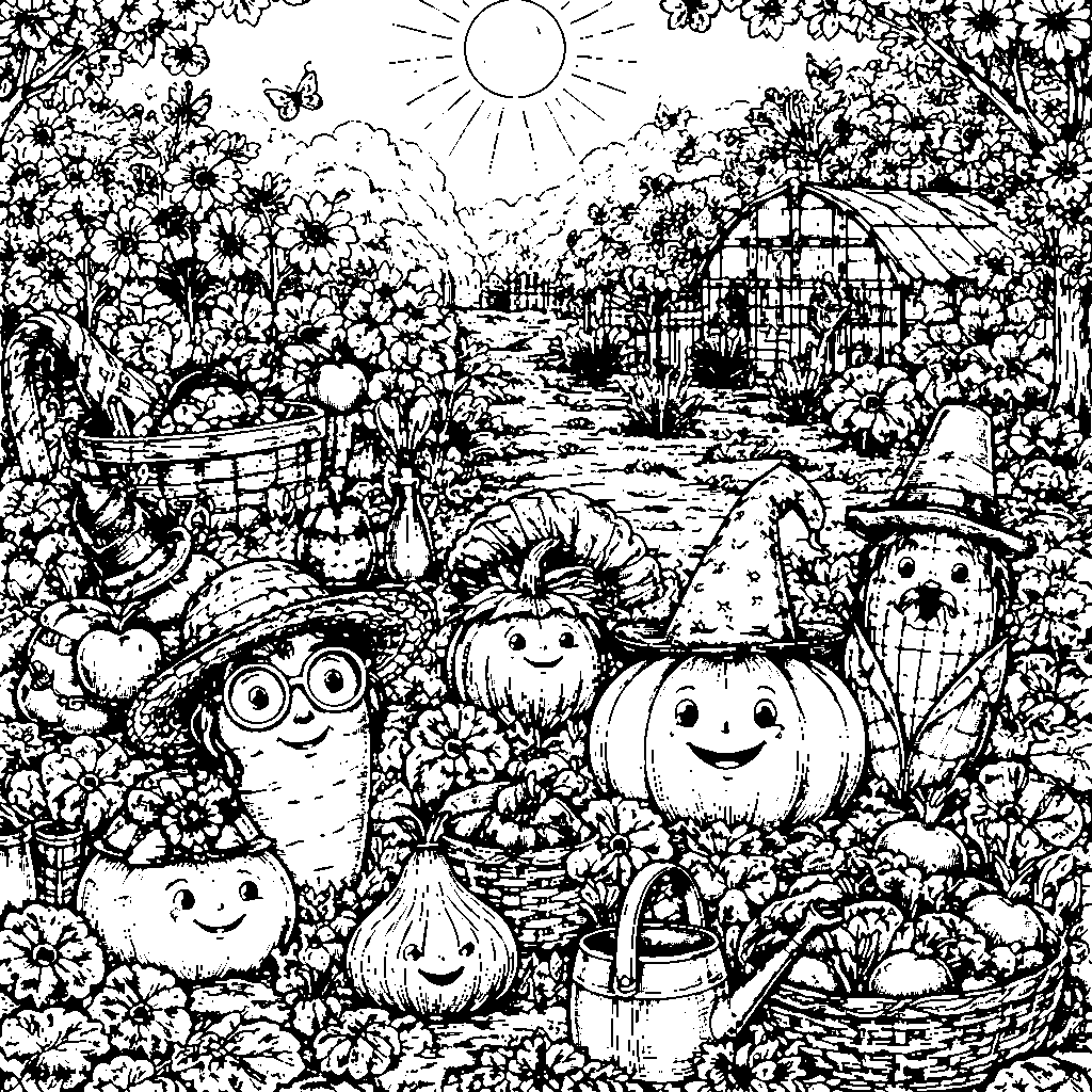 Magical Veggie Garden Coloring Page