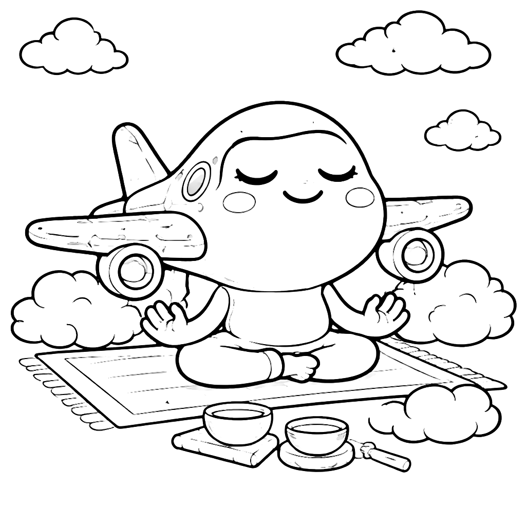 Meditating Airplane Coloring Page for Kids
