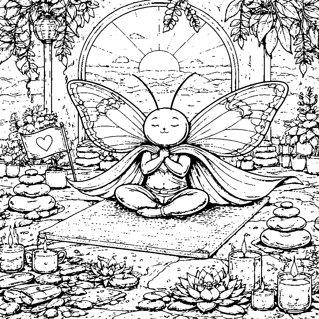 Meditating Butterfly Coloring Page for Kids