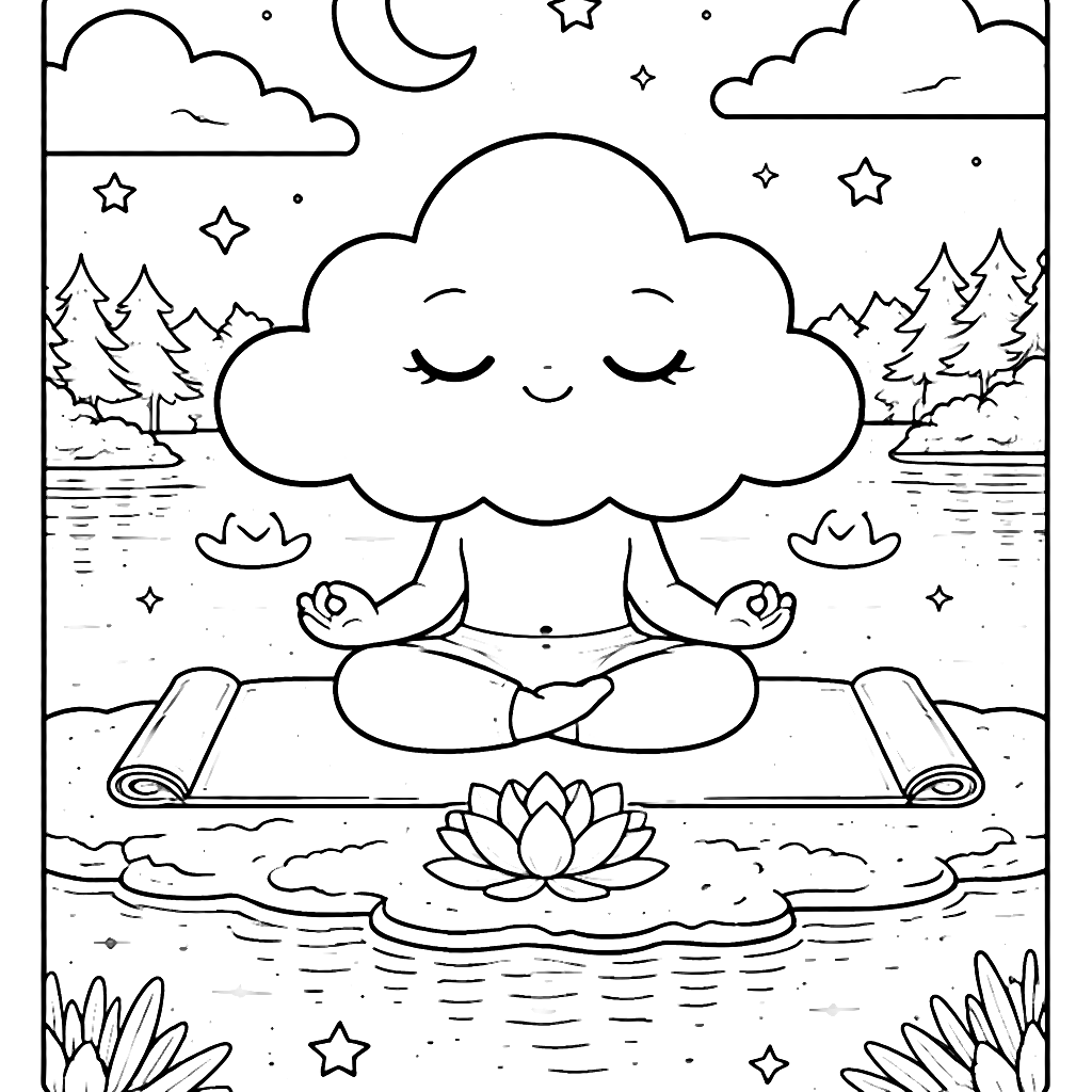 Meditating Raincloud Coloring Page for Mindfulness Fun