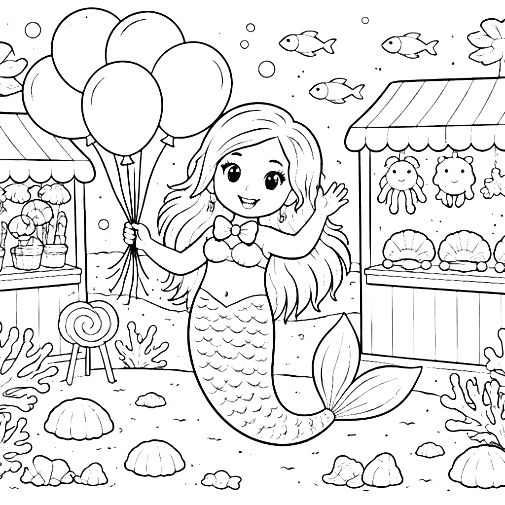 Colorful Mermaid Carnival Coloring Page for Kids