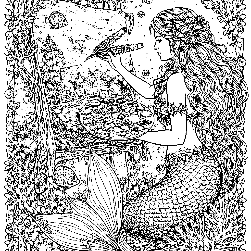 Mermaid Artist Painting Underwater Scenes