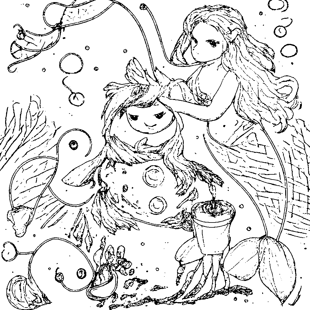 Mermaid Building a Snowman