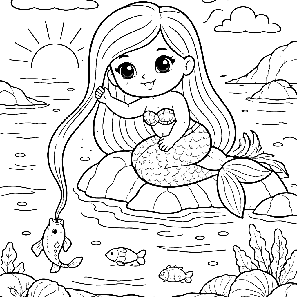 Enchanting Mermaids Coloring Page at Dawn