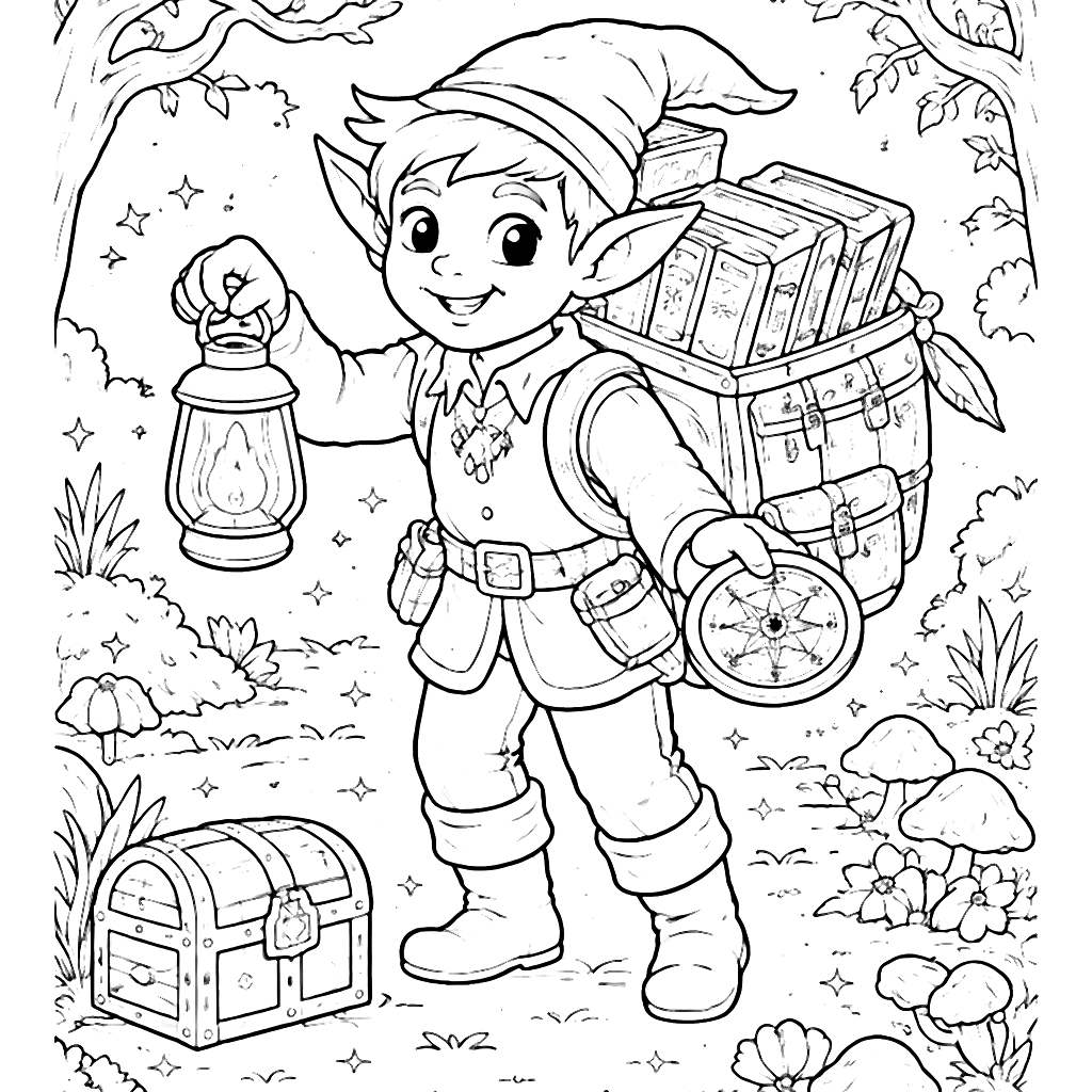Color the Mischievous Elf in an Enchanted Forest