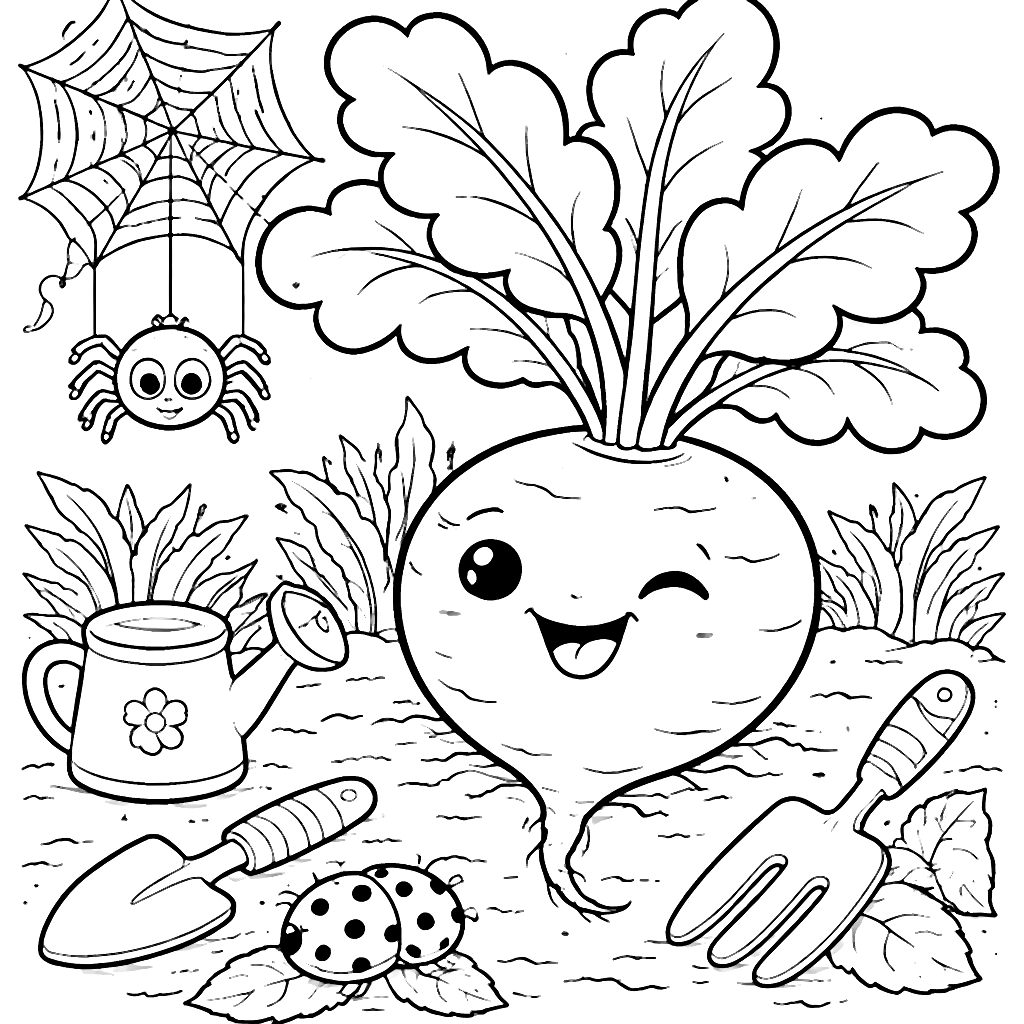Colorful Mischievous Radish Coloring Page for Kids