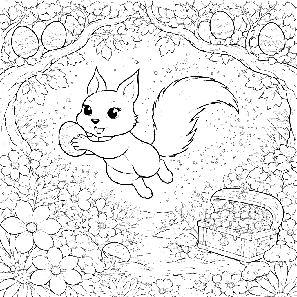 Color the Mischievous Squirrel in an Enchanted Forest