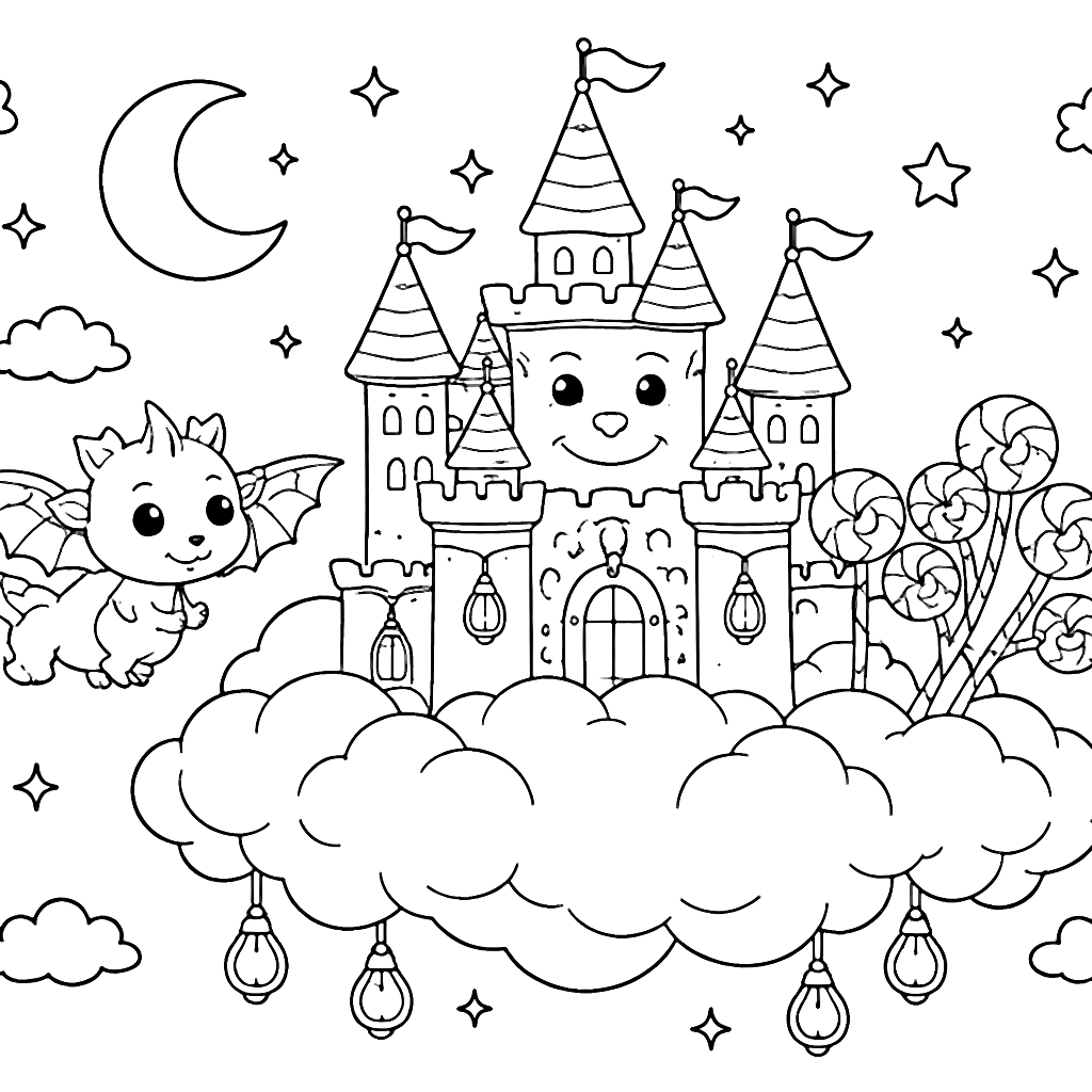 Moonlit Castle Coloring Page for Kids