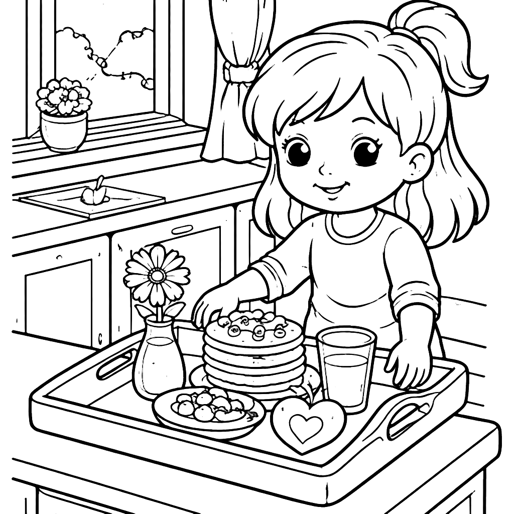 Surprise Breakfast for Mom - Mother's Day Coloring Page