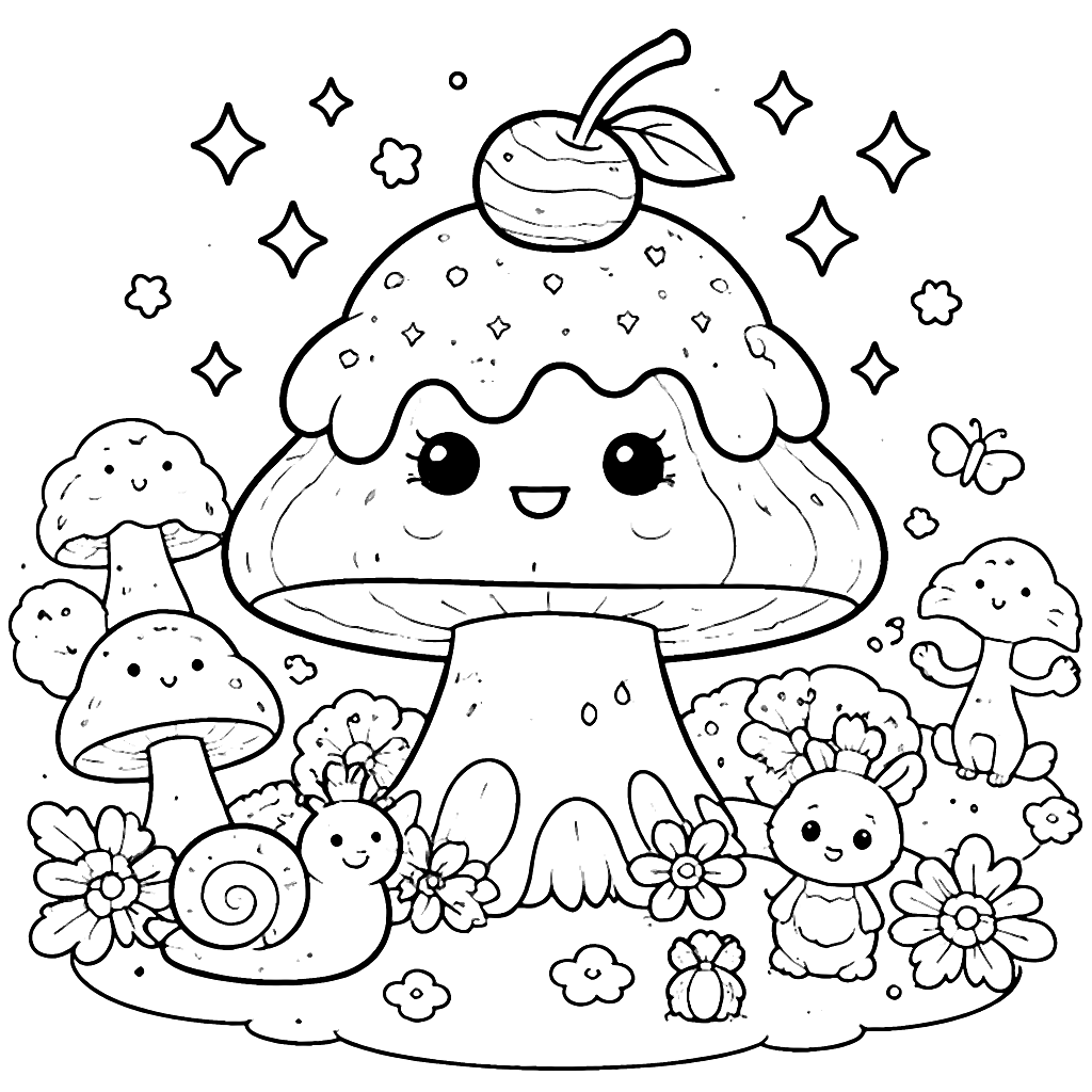 Whimsical Mushroom Ice Cream Coloring Page for Kids