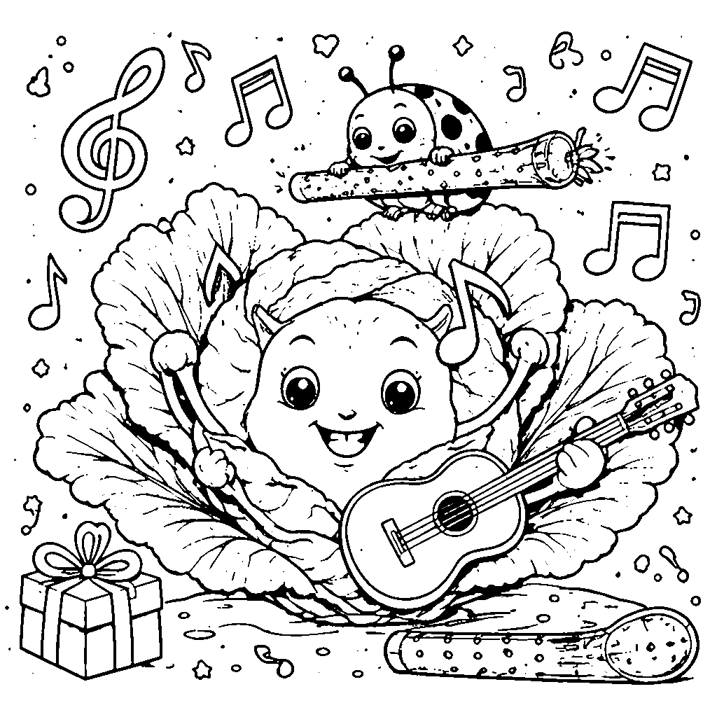 Musical Cabbage: A Fun Coloring Adventure!