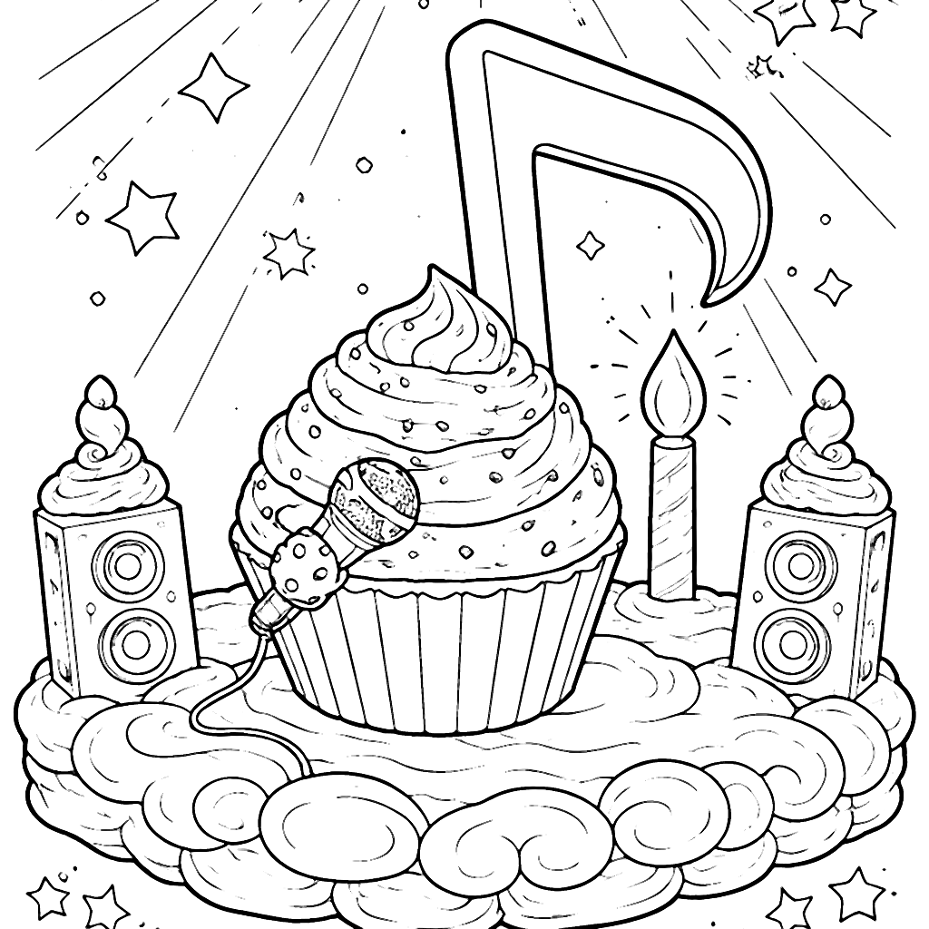 Musical Cupcake Coloring Page for Kids