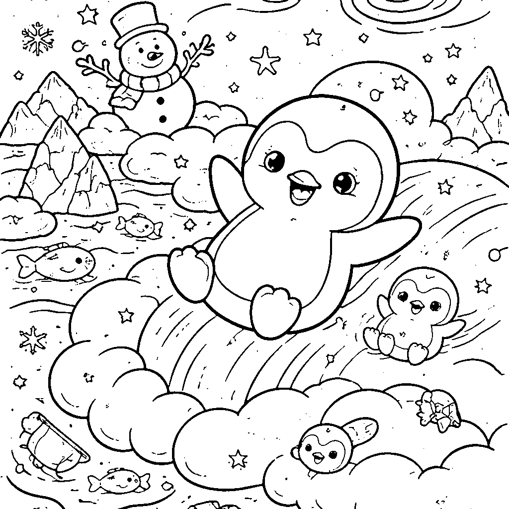 Colorful Penguin Adventure Coloring Page