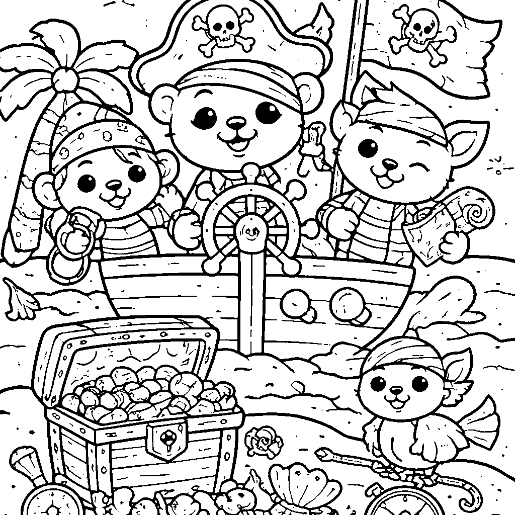 Pirate Animal Crew Coloring Page