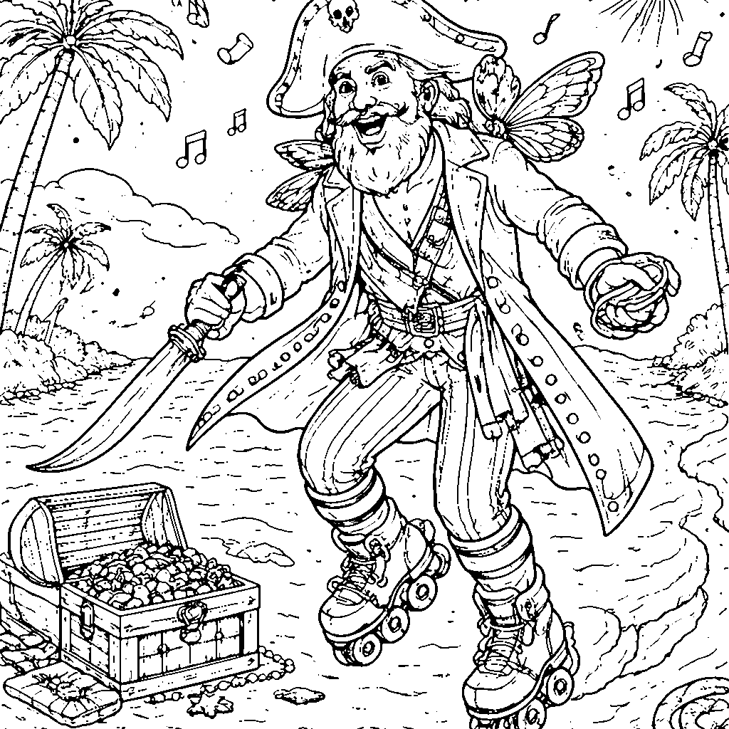 Adventurous Pirate Captain with Butterfly Friend Coloring Page