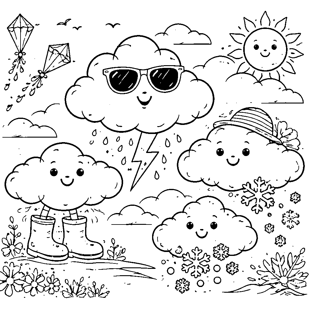 Playful Cloud Family Coloring Page