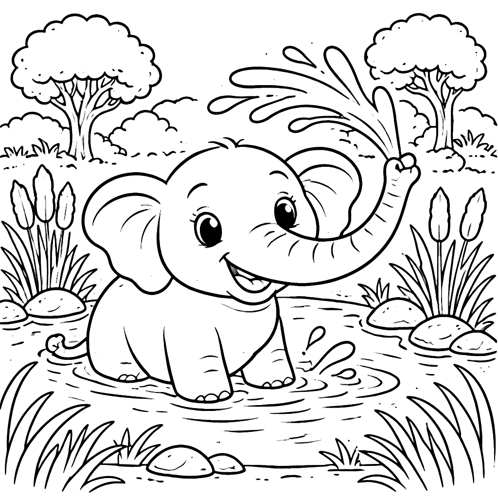 Playful Elephant Coloring Page for Kids to Print