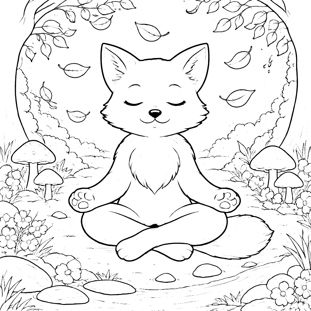Playful Fox Meditating in a Tranquil Forest Clearing