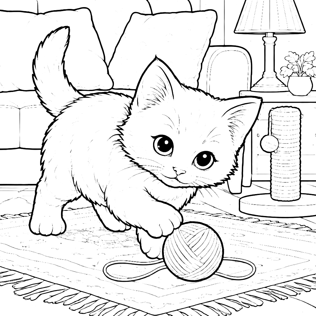 Playful Kitten Coloring Page for Kids