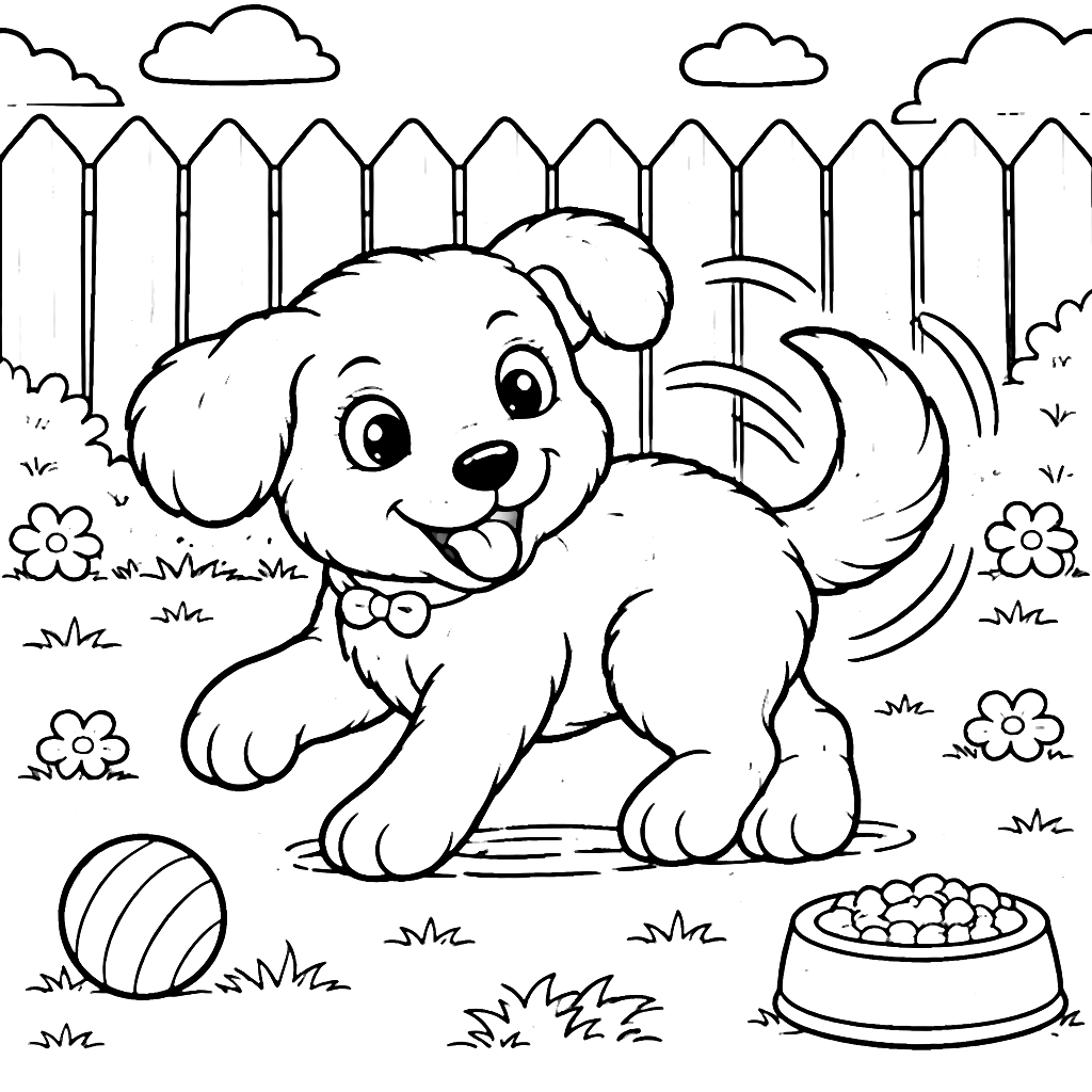 Coloring Page of a Playful Puppy Chasing Its Tail