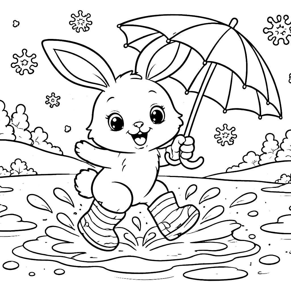 Playful Rabbit in Frosty Meadow Coloring Page
