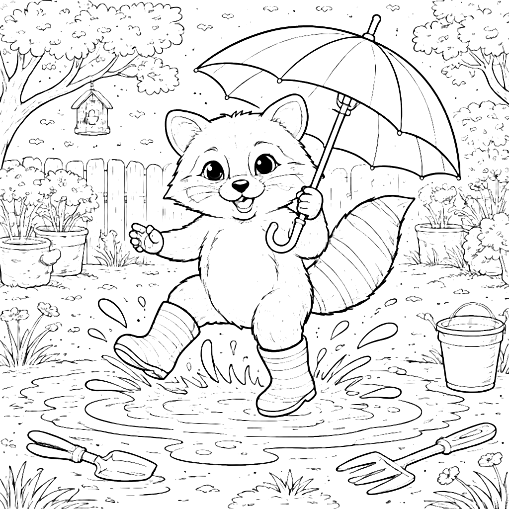 Playful Raccoon Coloring Page for Kids