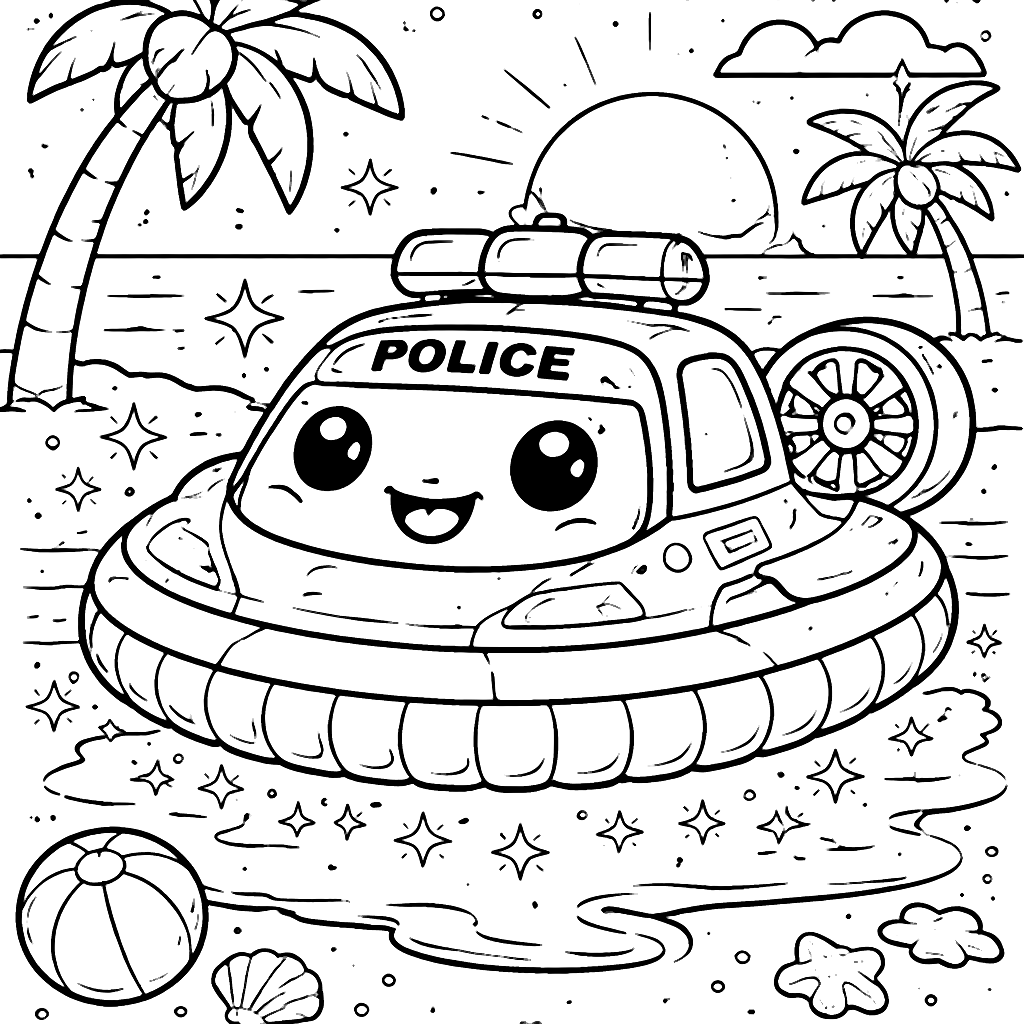Police Hovercraft Coloring Page for Kids to Print