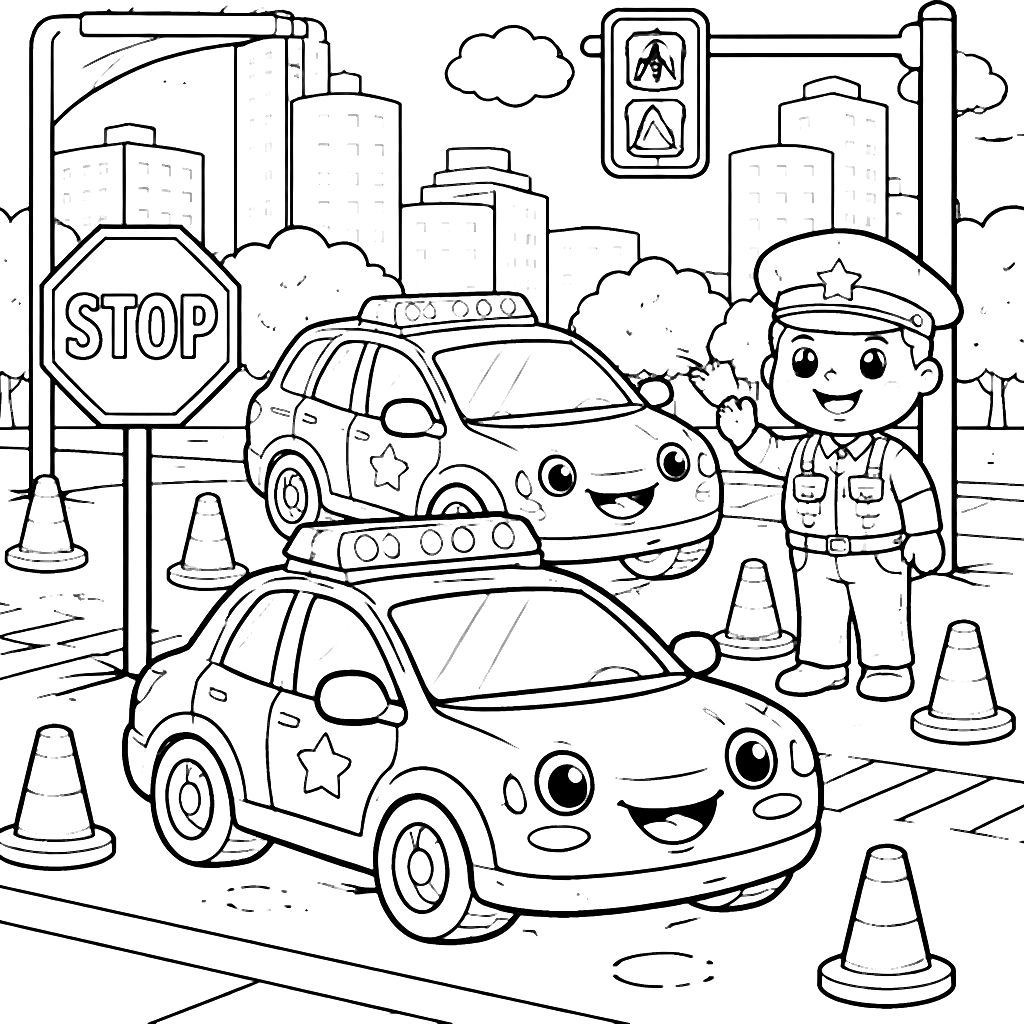 Engaging Police Vehicles Coloring Page for Kids