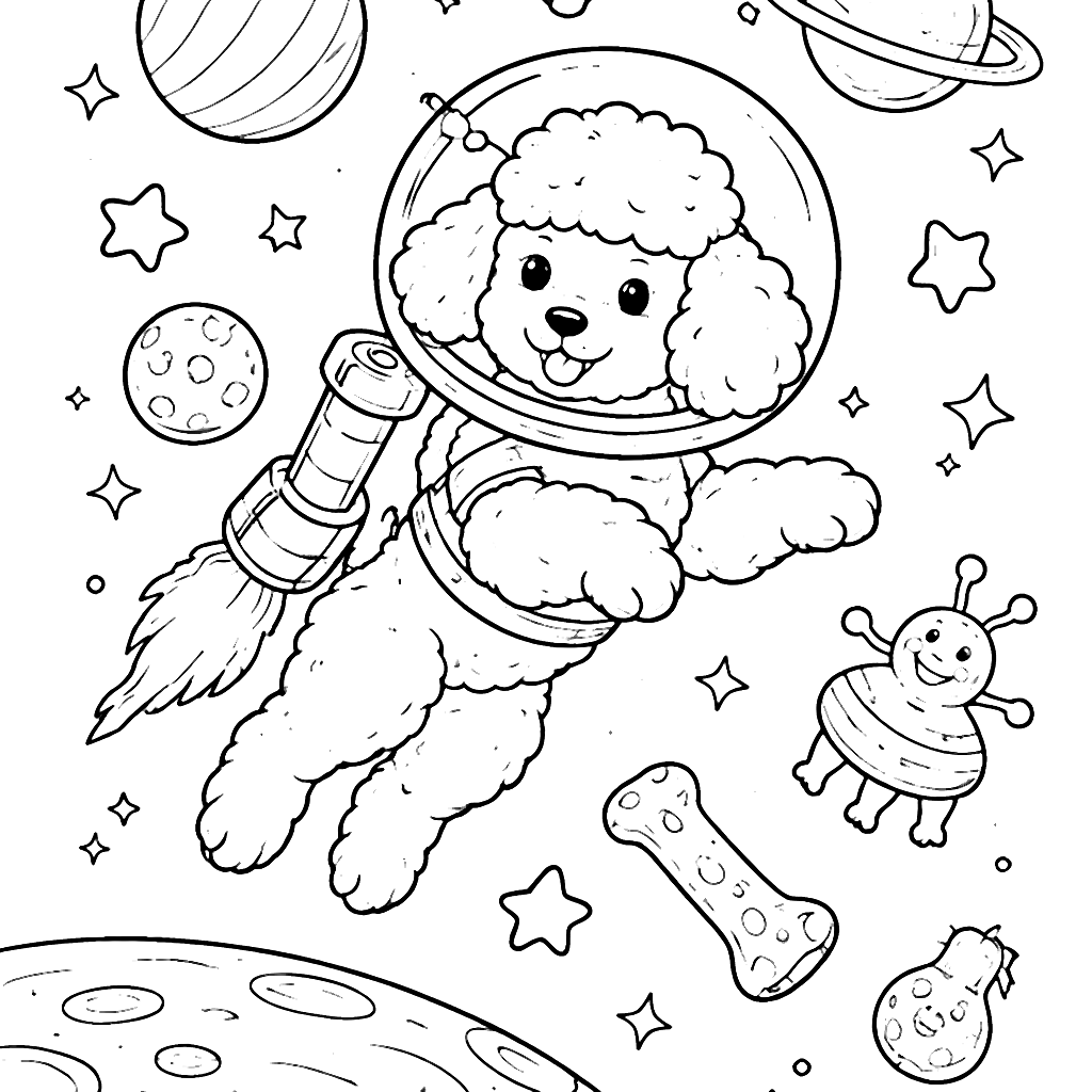 Poodle in Zero Gravity: A Colorful Space Adventure