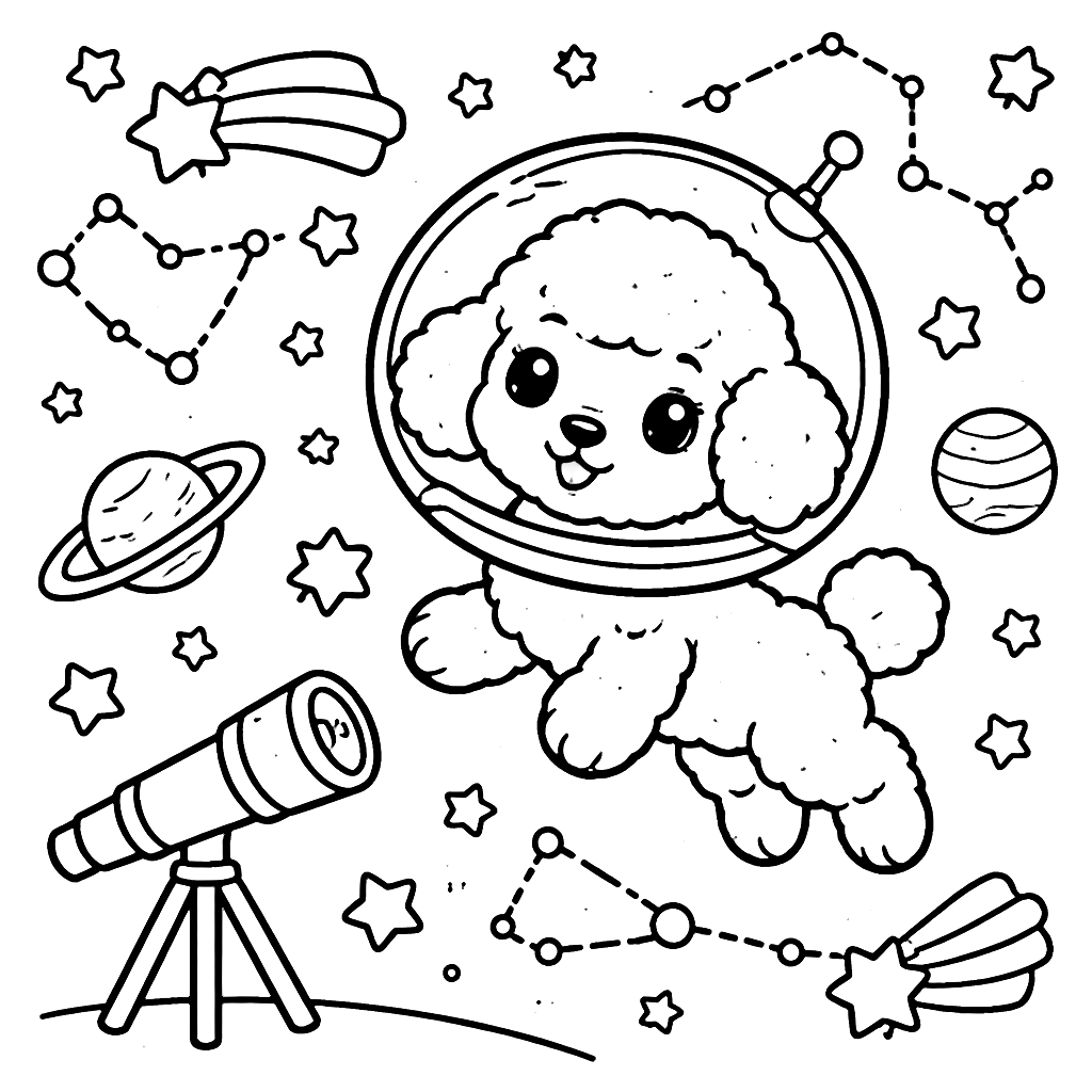 Poodle in Space: A Magical Coloring Page Adventure