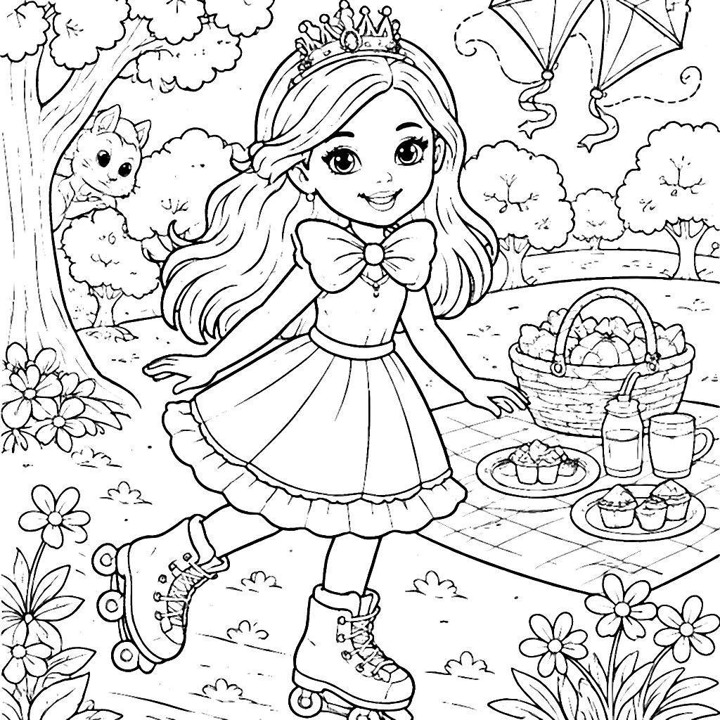 Color the Princess with Bowtie and Roller Skates